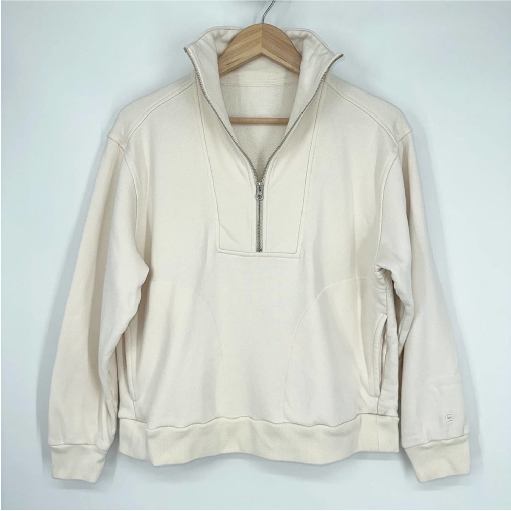 EVERLANE Track Half Zip Organic Cotton Sweatshirt Pullover Bone White - Picture 6 of 12